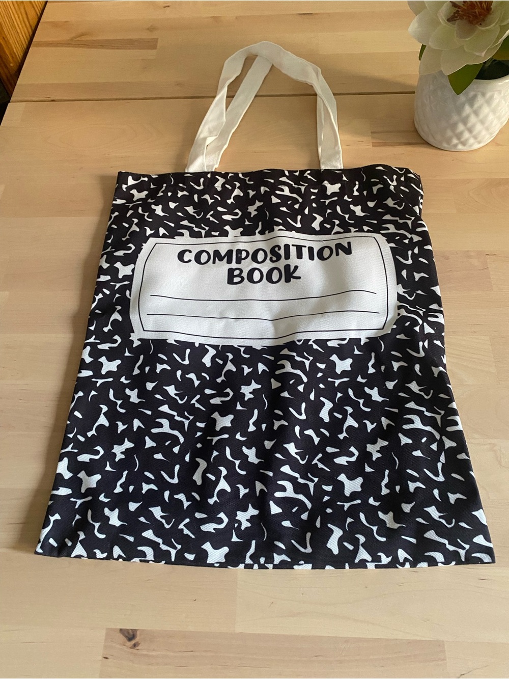 Black and White canvas Composition Book Tote Bag